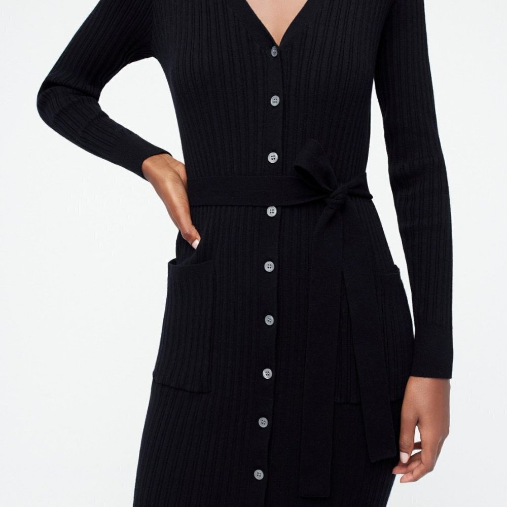 J. Crew Ribbed V Neck Cardigan Sweater Dress Medium